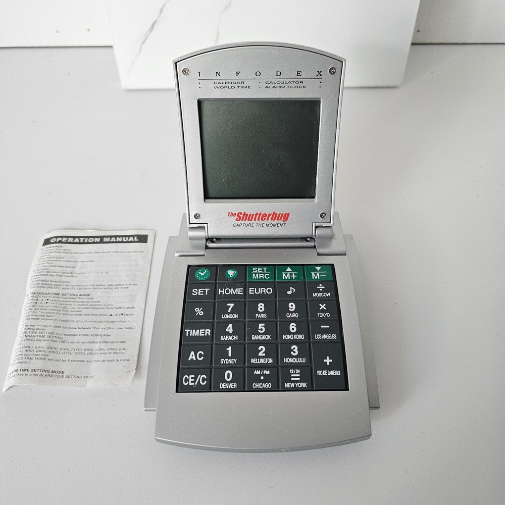Vintage Infodex The Shutterbug Calendar Calculator World‎ Time Alarm Clock